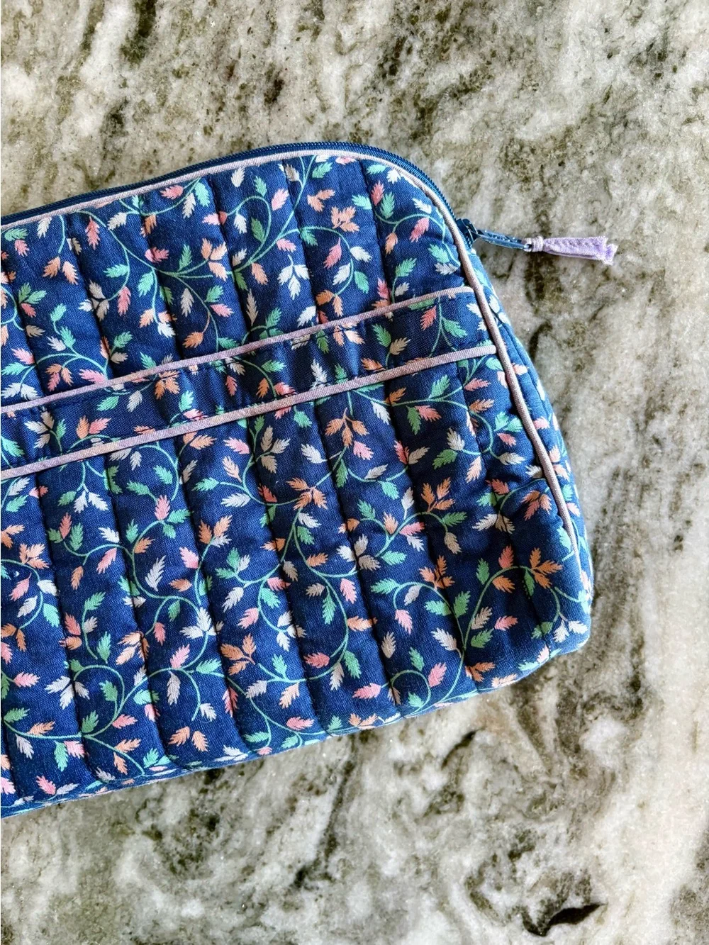 totes—Vintage Blue/Pink Floral Leaf Cosmetic Bag Case, Waterproof Vinyl Interior